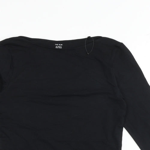 Marks and Spencer Womens Black Cotton Basic T-Shirt Size 8 Boat Neck - Slash Neck