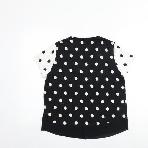 Marks and Spencer Womens Black Geometric Viscose Basic T-Shirt Size 12 V-Neck
