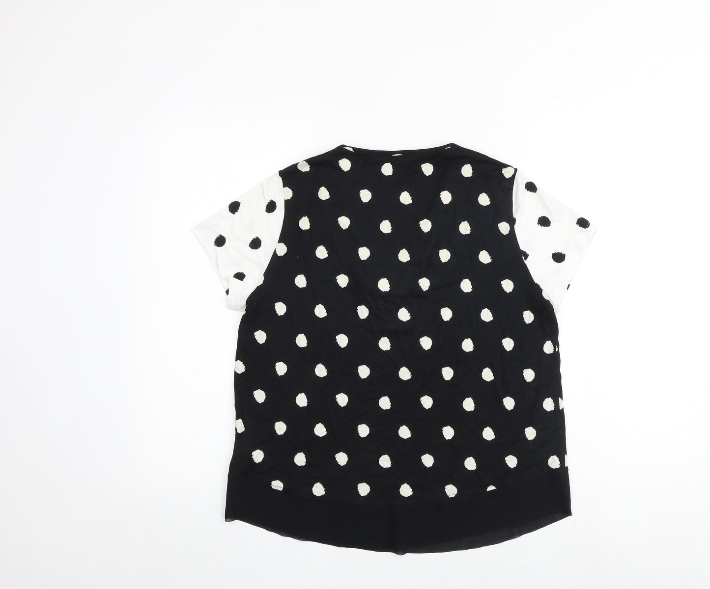 Marks and Spencer Womens Black Geometric Viscose Basic T-Shirt Size 12 V-Neck