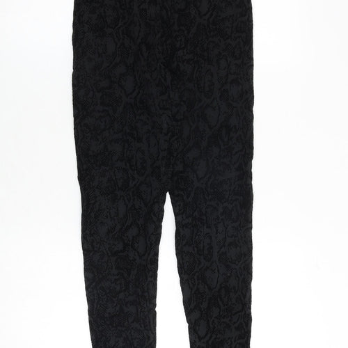 Marks and Spencer Womens Black Geometric Cotton Trousers Size 10 Regular