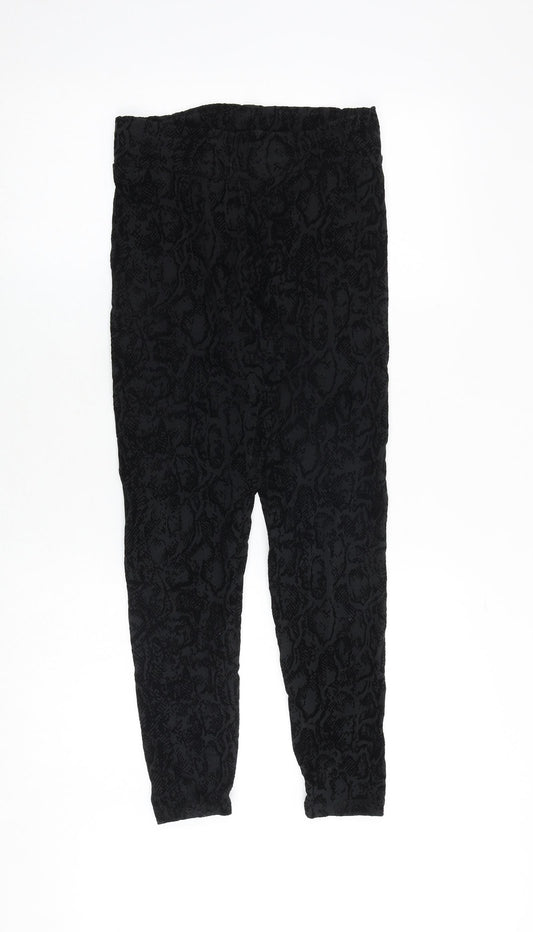 Marks and Spencer Womens Black Geometric Cotton Trousers Size 10 Regular