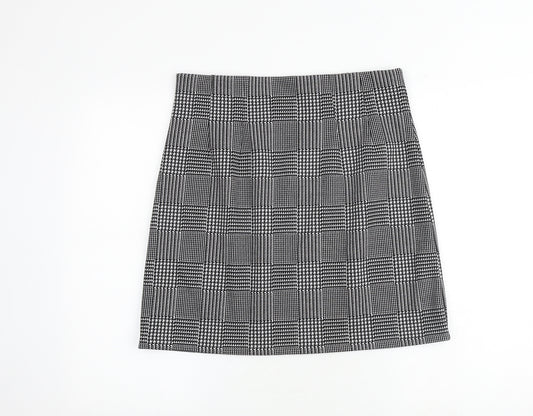 Marks and Spencer Womens Black Check Polyester A-Line Skirt Size 14