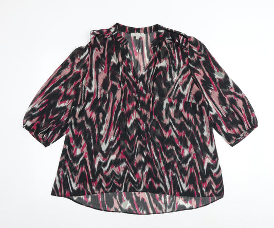Marks and Spencer Womens Black Geometric Polyester Basic Blouse Size 16 V-Neck