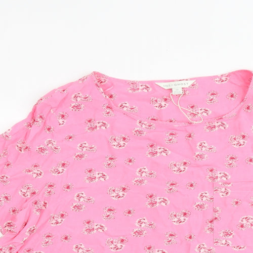 Marks and Spencer Womens Pink Floral Viscose Basic Blouse Size 18 Boat Neck