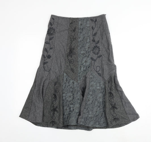 Per Una Womens Grey Floral Viscose Swing Skirt Size 8 Zip