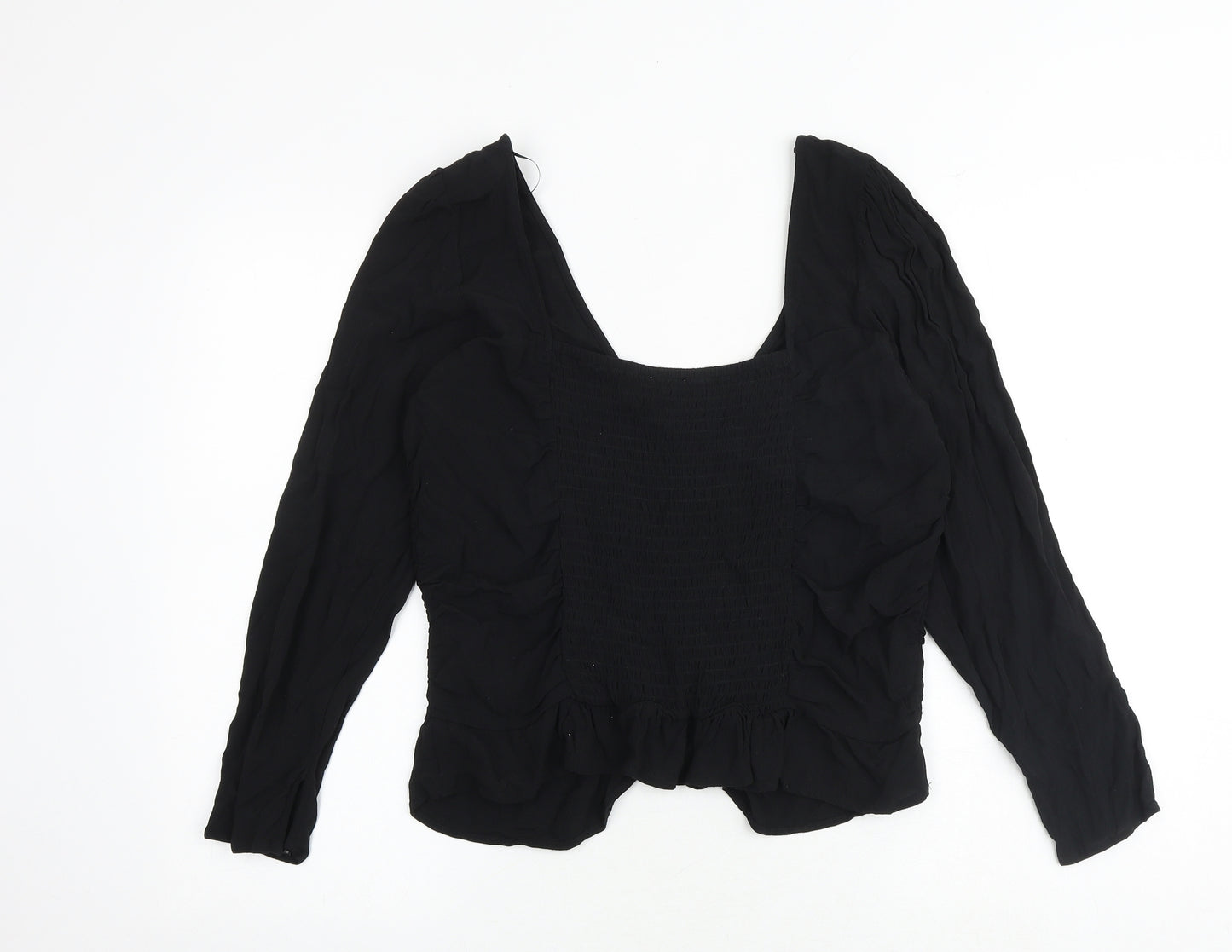 H&M Womens Black Viscose Basic Blouse Size XL V-Neck - Ruched Front