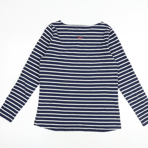 Joules Womens Blue Striped 100% Cotton Basic T-Shirt Size 10 Boat Neck - Jingle Belle