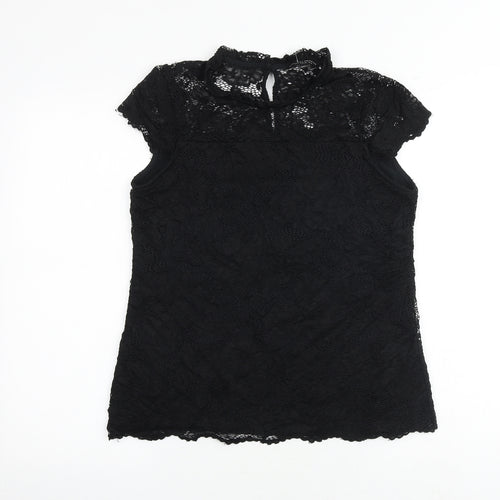 Dorothy Perkins Womens Black Nylon Basic Blouse Size 12 Round Neck
