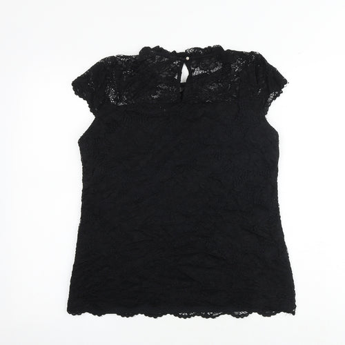 Dorothy Perkins Womens Black Nylon Basic Blouse Size 12 Round Neck