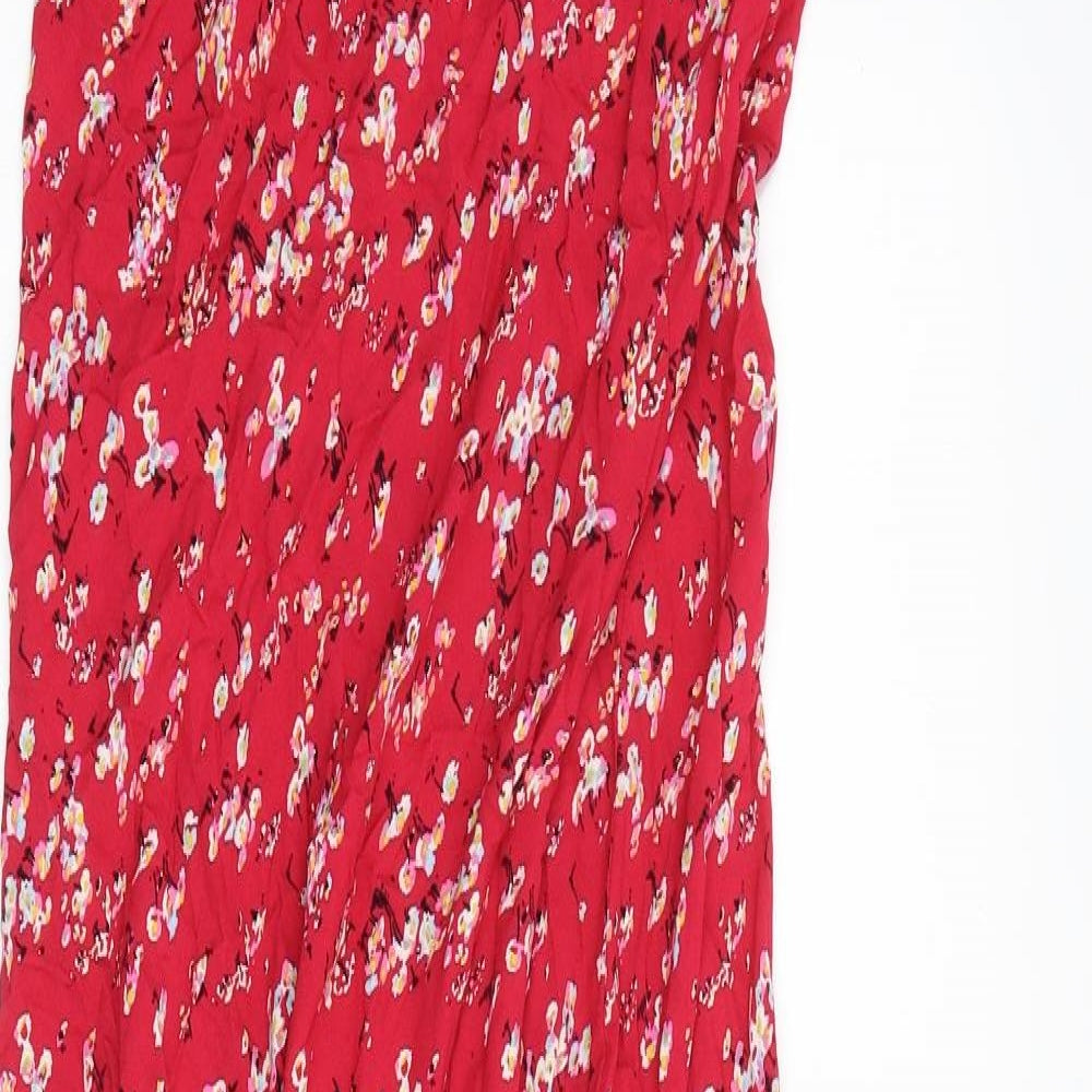 Marks and Spencer Womens Red Floral Viscose Tank Dress Size 12 V-Neck Pullover - Open Back