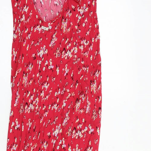 Marks and Spencer Womens Red Floral Viscose Tank Dress Size 12 V-Neck Pullover - Open Back