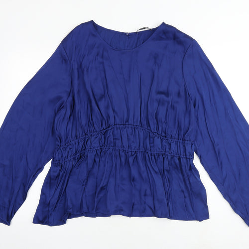 Marks and Spencer Womens Blue Polyester Basic Blouse Size 24 Round Neck
