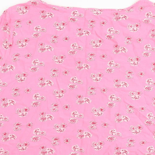 Marks and Spencer Womens Pink Floral Viscose Basic T-Shirt Size 18 Round Neck