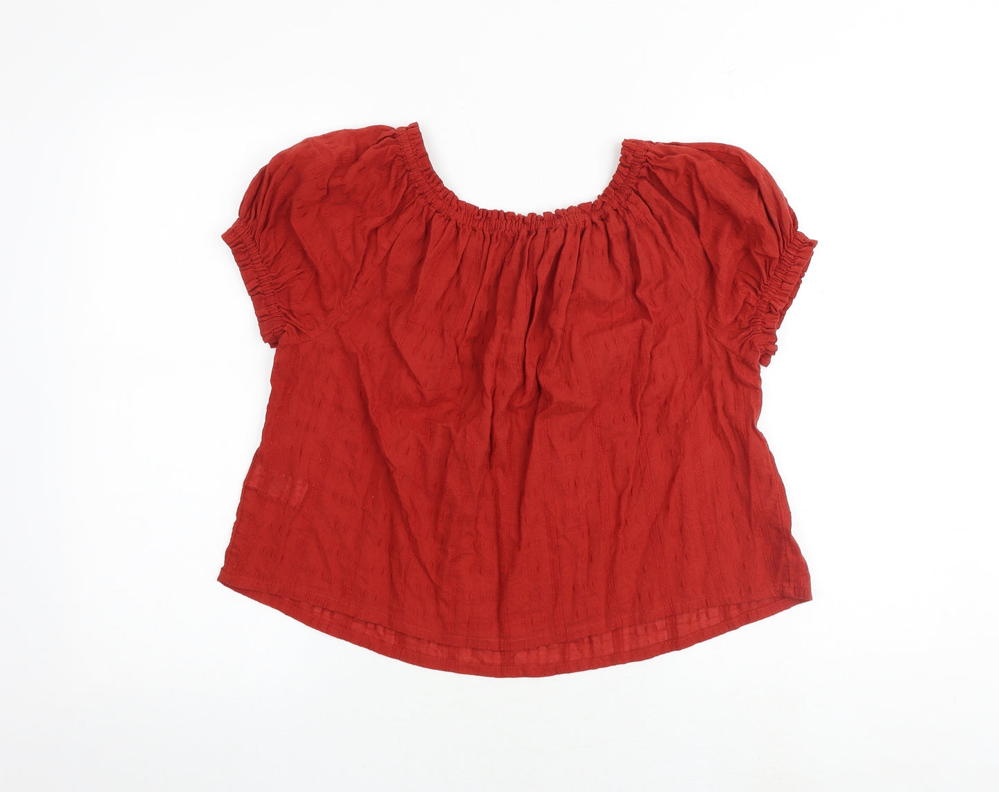 Marks and Spencer Womens Red 100% Cotton Basic Blouse Size 12 Square Neck