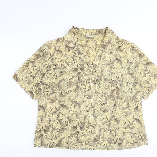 Eastex Womens Beige Floral Polyester Basic Button-Up Size 14 Collared
