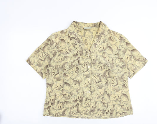 Eastex Womens Beige Floral Polyester Basic Button-Up Size 14 Collared