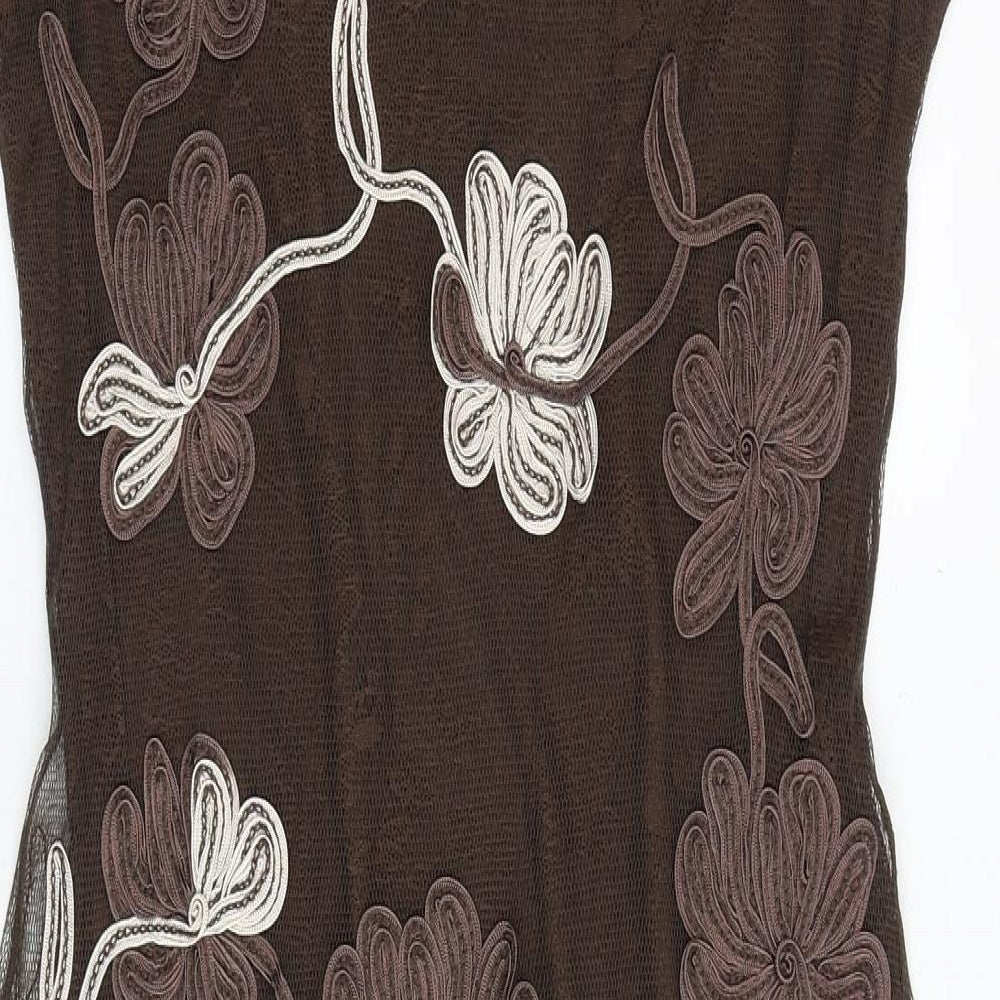 Phase Eight Womens Brown Floral Polyester A-Line Size 8 Round Neck Pullover