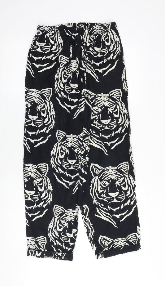 Whistles Womens Black Geometric Cotton Harem Trousers Size XS Regular Tie - Tiger Print