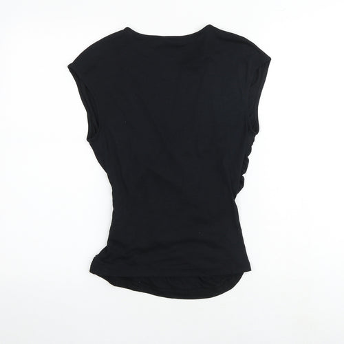 Marks and Spencer Womens Black Polyester Basic Blouse Size 8 V-Neck - Wrap Style Ruched