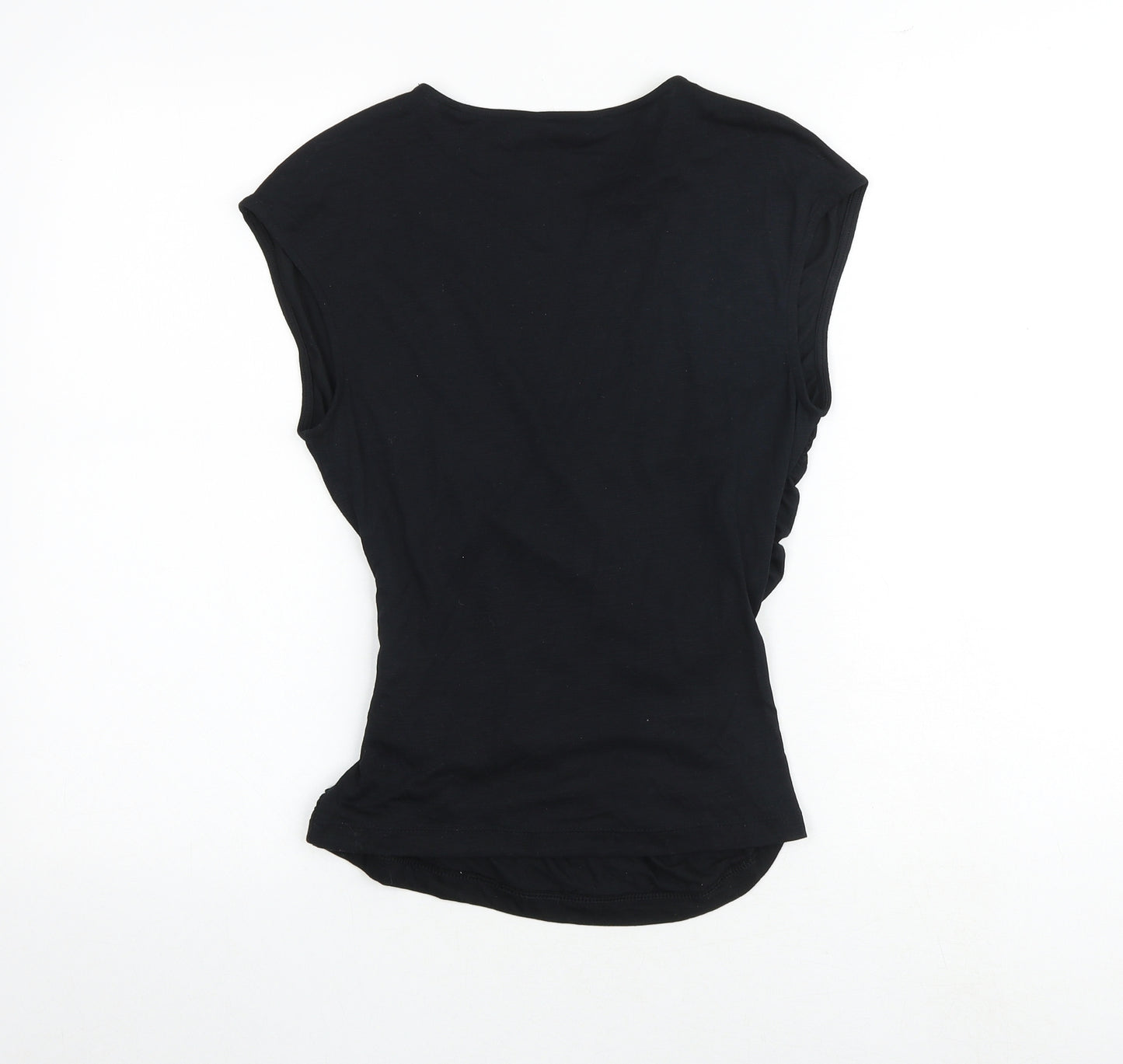 Marks and Spencer Womens Black Polyester Basic Blouse Size 8 V-Neck - Wrap Style Ruched