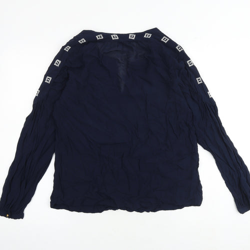 Monsoon Womens Blue Geometric Polyester Basic Blouse Size 12 V-Neck
