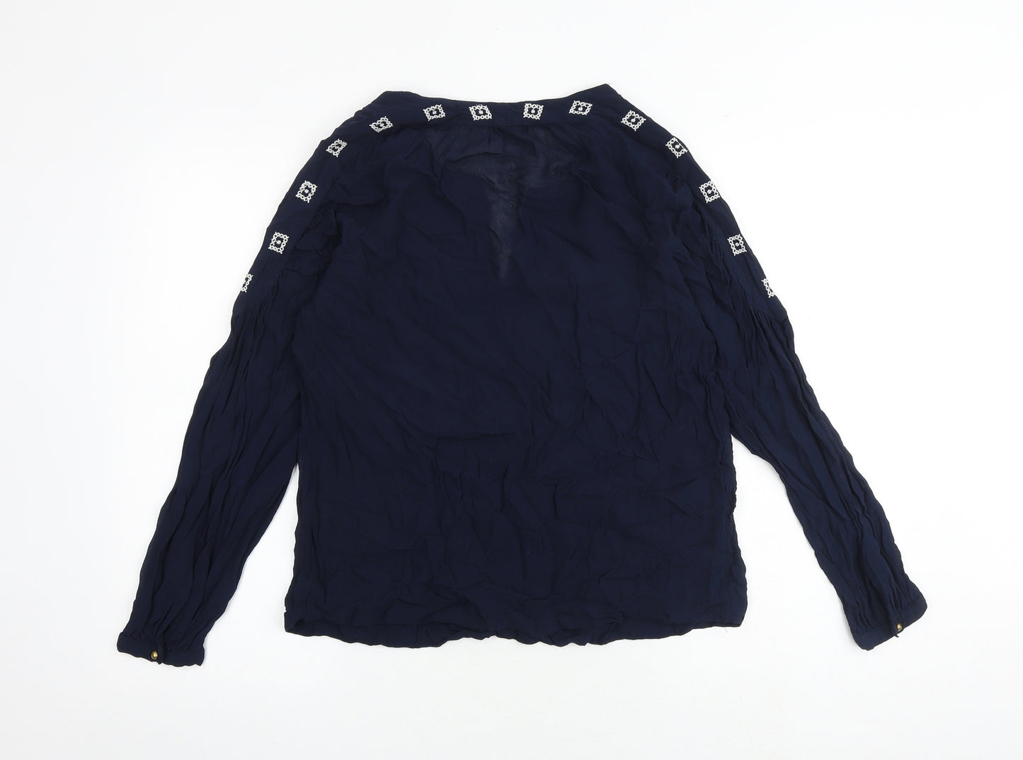 Monsoon Womens Blue Geometric Polyester Basic Blouse Size 12 V-Neck