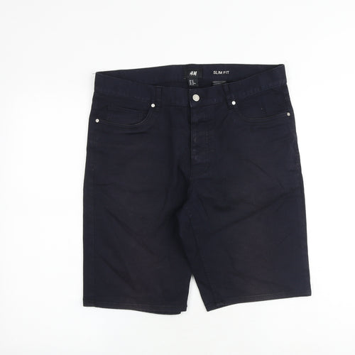 H&M Mens Black Cotton Bermuda Shorts Size 32 in Slim Zip