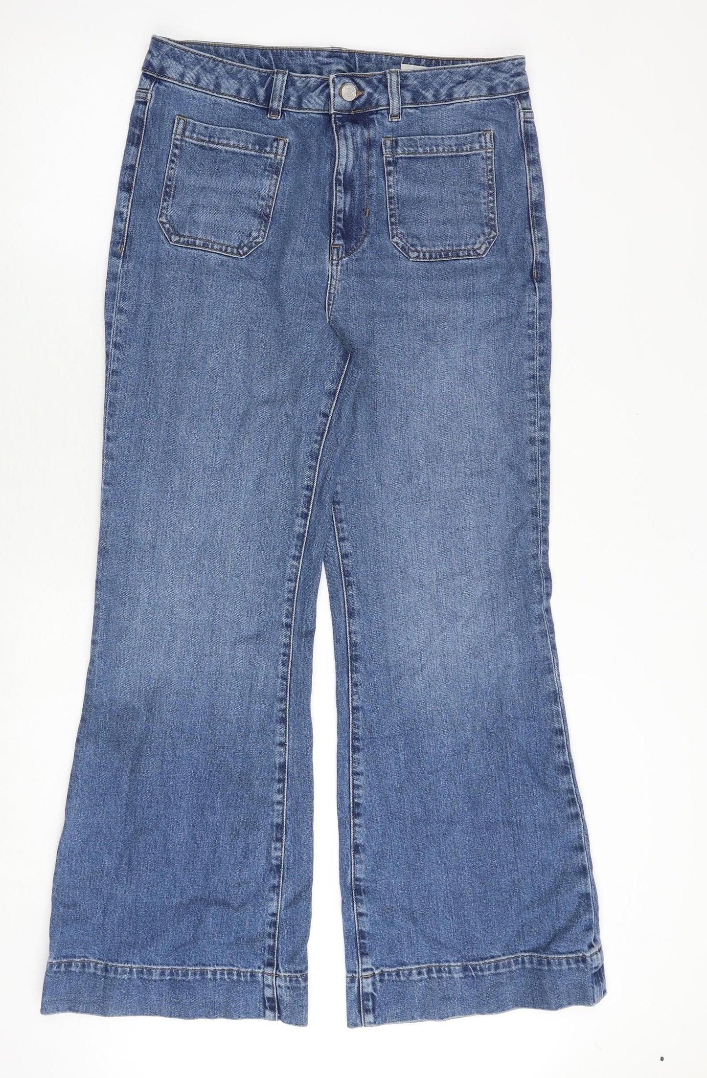 Marks and Spencer Womens Blue Cotton Bootcut Jeans Size 14 Regular Zip ...