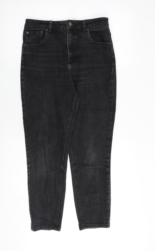 ASOS Womens Black Cotton Mom Jeans Size 30 in Regular Zip