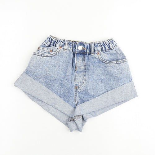 ASOS Womens Blue 100% Cotton Hot Pants Shorts Size 6 Regular Zip