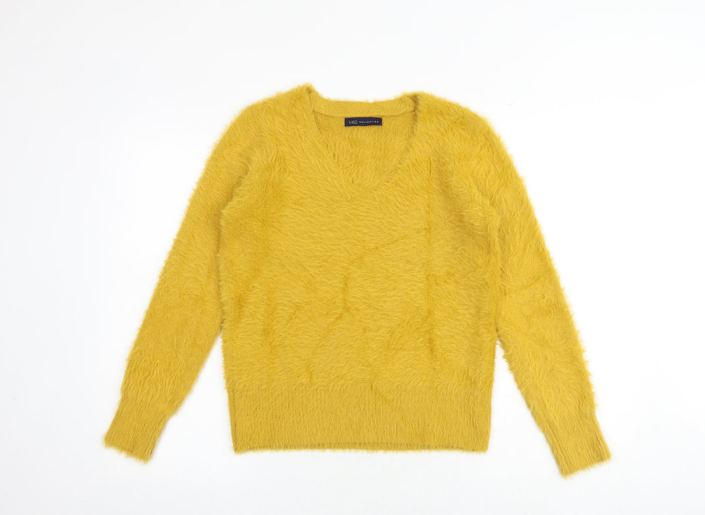 Marks and Spencer Womens Yellow V-Neck Polyamide Pullover Jumper Size S