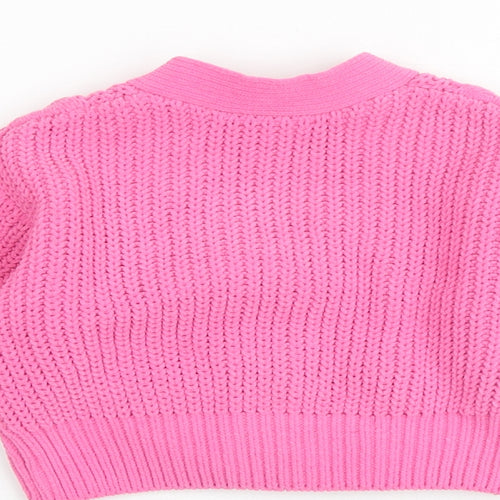 Marks and Spencer Girls Pink V-Neck Acrylic Cardigan Jumper Size 2-3 Years Button