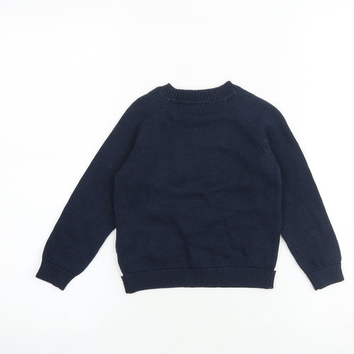 Marks and Spencer Boys Blue Crew Neck 100% Cotton Pullover Jumper Size 2-3 Years Pullover - Christmas Dinosaur