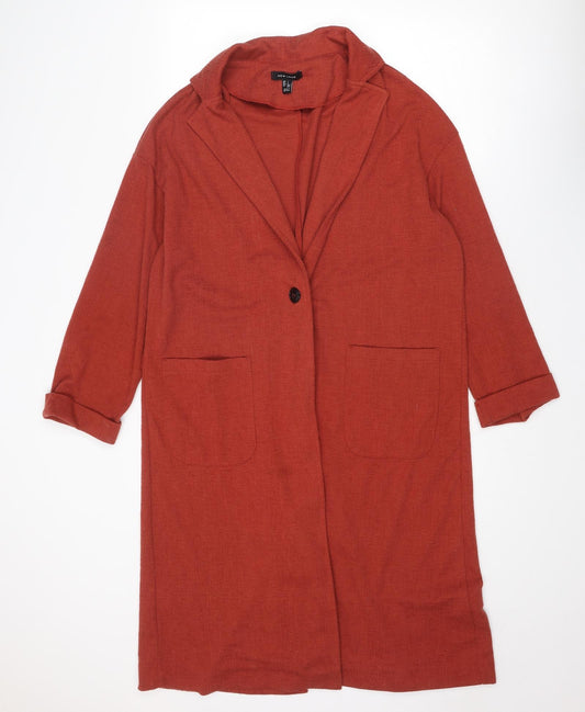 New Look Womens Red Overcoat Coat Size L Button