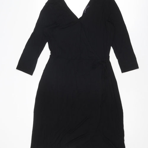 Marks and Spencer Womens Black Viscose Wrap Dress Size 12 V-Neck Tie