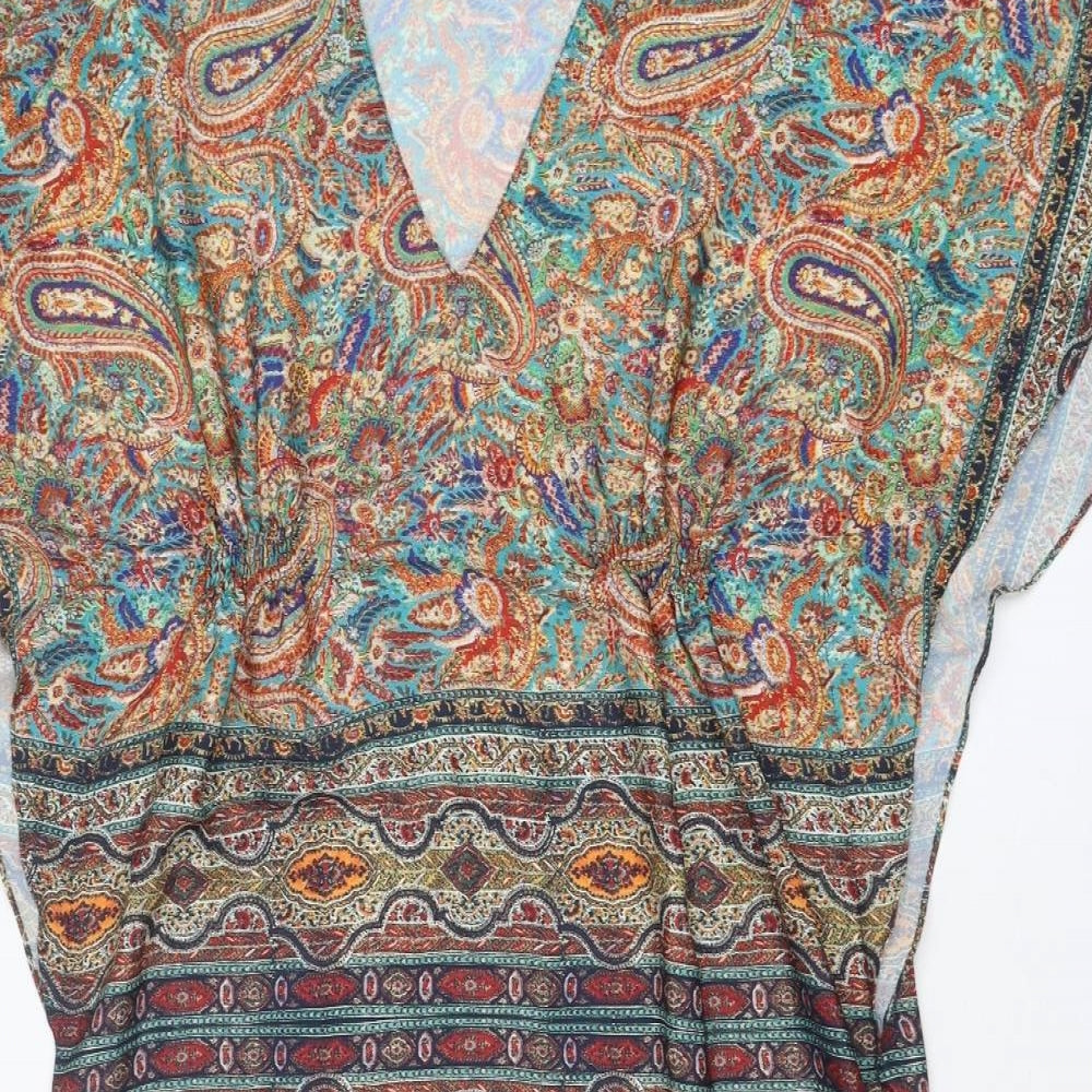 Zara Womens Multicoloured Geometric Polyester A-Line Size M V-Neck Pullover