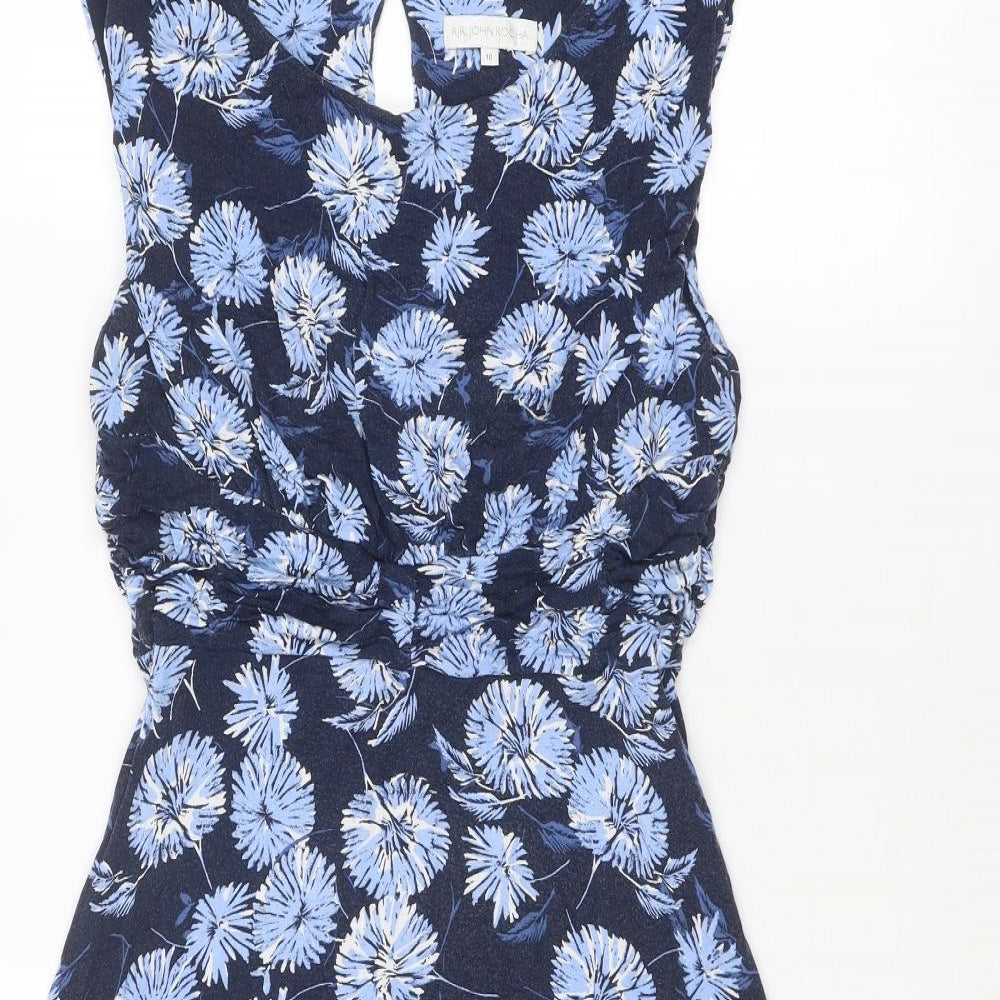 RJR.John Rocha Womens Blue Floral Viscose Shift Size 10 Round Neck Button