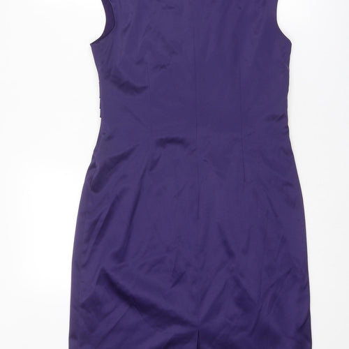 Eliza J Womens Purple Polyester Shift Size 8 Round Neck Zip