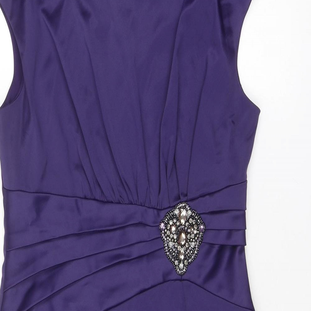 Eliza J Womens Purple Polyester Shift Size 8 Round Neck Zip