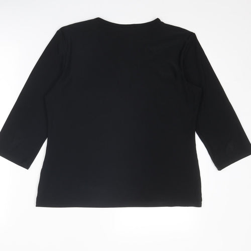 Dorothy Perkins Womens Black Polyester Basic T-Shirt Size 18 V-Neck - Flower