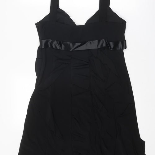 Scarlett Nite Womens Black Polyester Slip Dress Size 14 V-Neck Zip