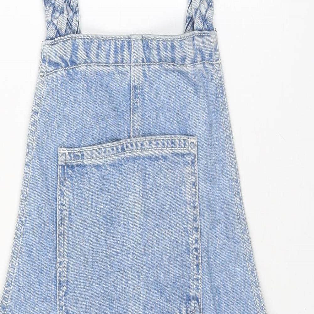 Topshop Womens Blue Cotton Pinafore/Dungaree Dress Size 6 Square Neck Pullover