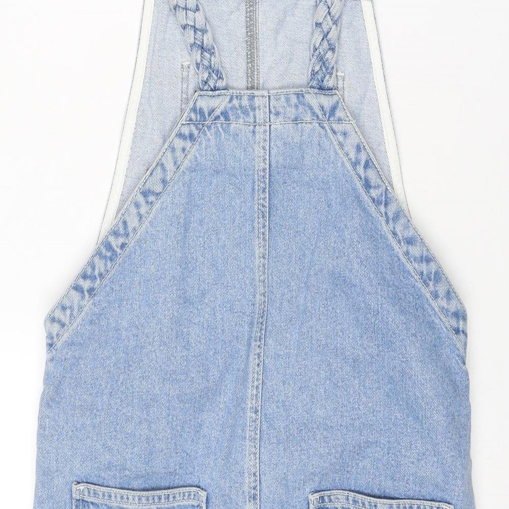 Topshop Womens Blue Cotton Pinafore/Dungaree Dress Size 6 Square Neck Pullover