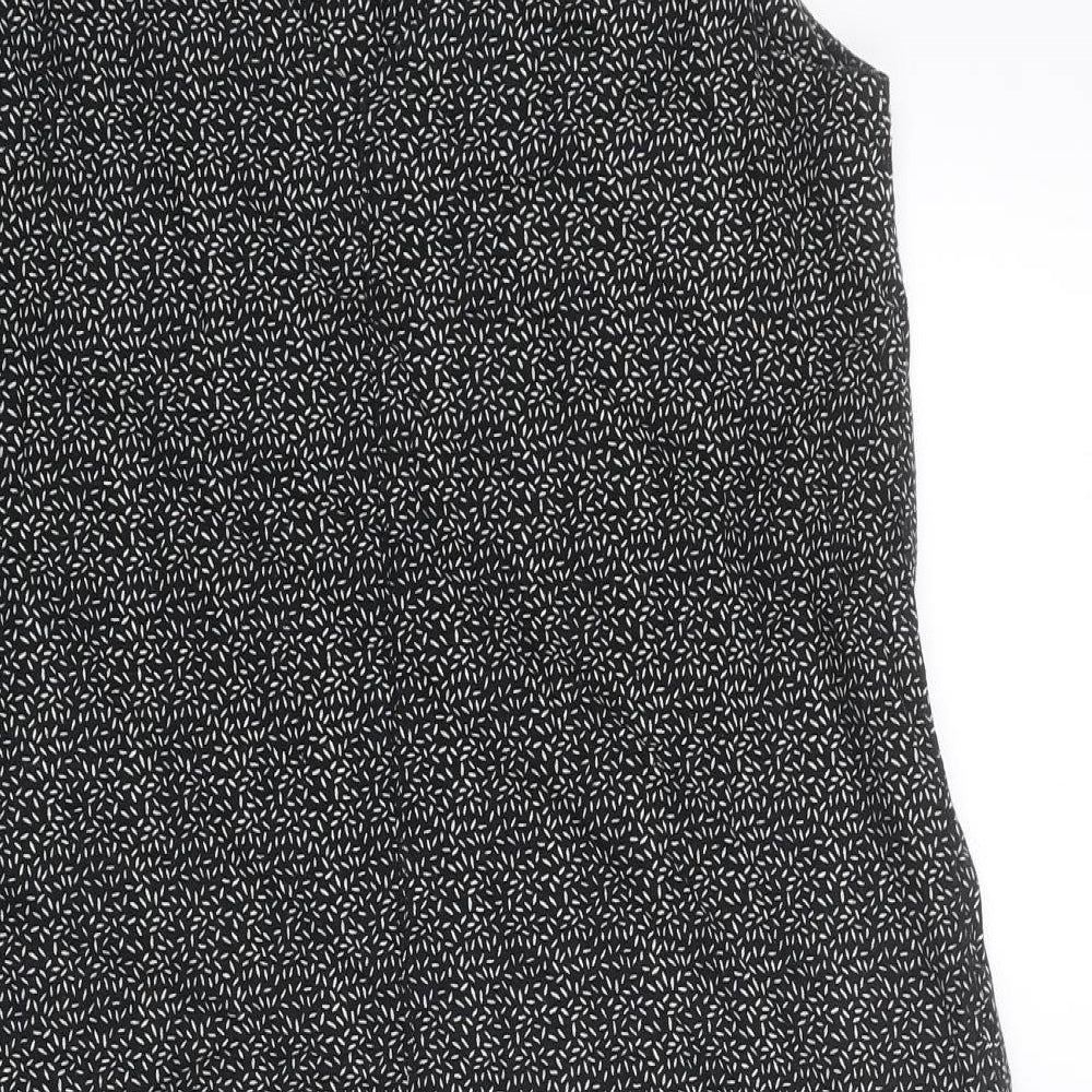 NEXT Womens Black Geometric Linen A-Line Size 10 Boat Neck Pullover - Leaf pattern