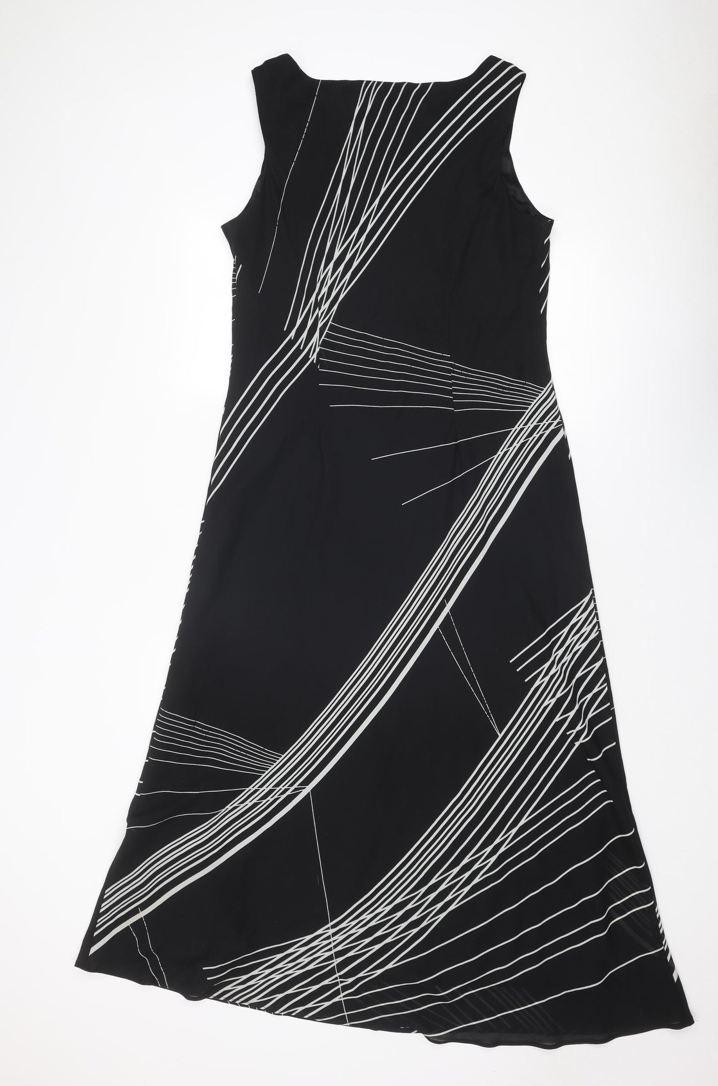 Ronni Nicole Womens Black Geometric Polyester Maxi Size 14 Round Neck Pullover