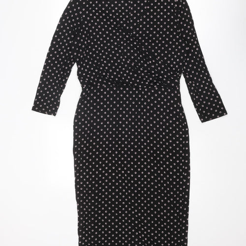 Classic Womens Black Geometric Viscose A-Line Size 10 V-Neck Pullover