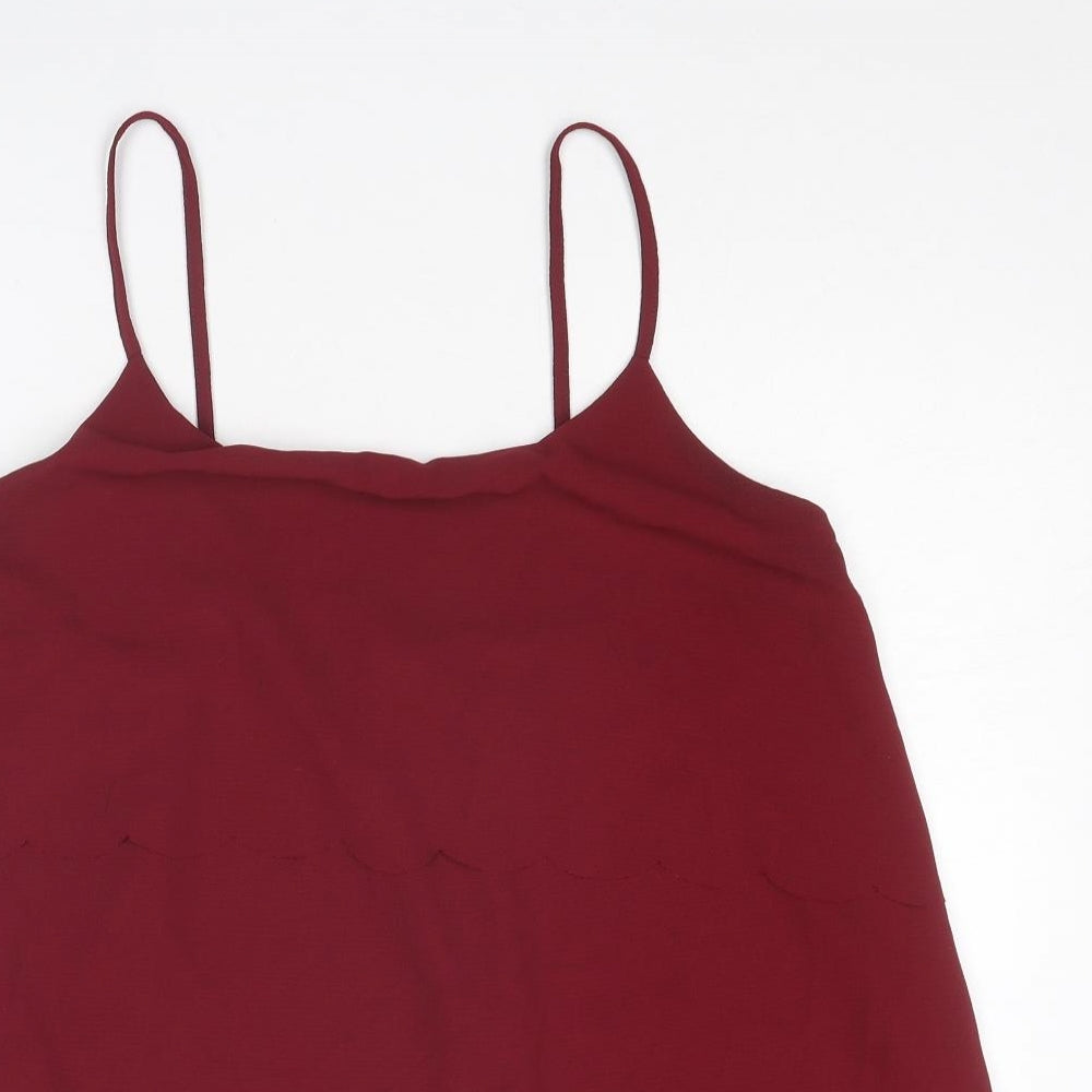 Boohoo Womens Red Polyester Basic Tank Size 16 Round Neck - Scallop Hem