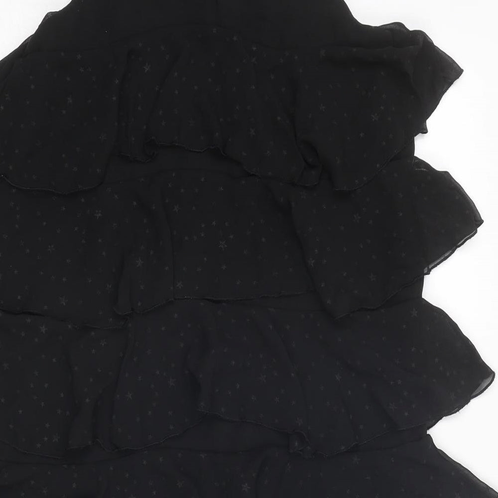 H&M Girls Black Geometric Polyester A-Line Size 12 Years Round Neck Button - Star Print