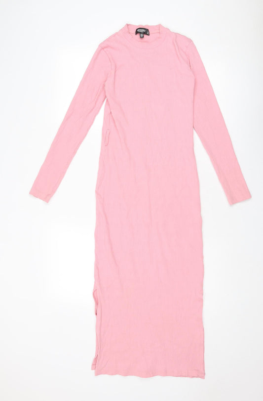 Missguided Womens Pink Cotton Jumper Dress Size 12 Round Neck Pullover