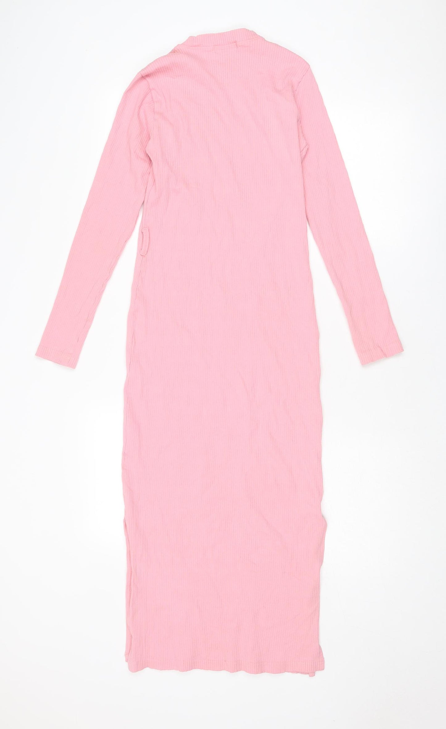 Missguided Womens Pink Cotton Jumper Dress Size 12 Round Neck Pullover